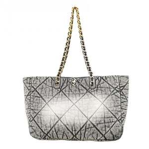 Chanel Chain Tote Bag 19 Denim Black Gold Women's